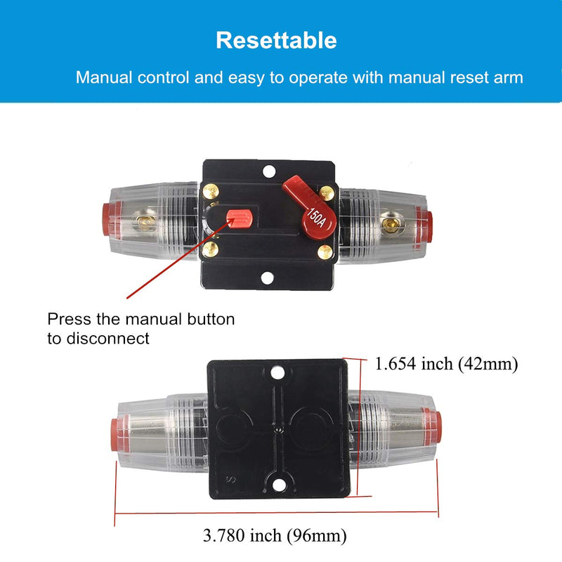 30A 40A 50A 60A 80A 100A 150A Audio Circuit Breaker Auto Car Stereo Inline Fuse Holders Inverter, Manual Reset 12V-24V DC for Automotive Marine Boat Audio System Protection (80A) WA80A