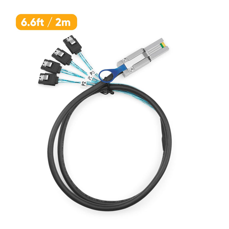 CableCreation Mini SAS 26Pin (SFF-8088) Male to 4 SATA 7Pin Female Cable, Mini SAS Host/Controller to 4 SATA Target/Backplane, 2M / 6.6FT