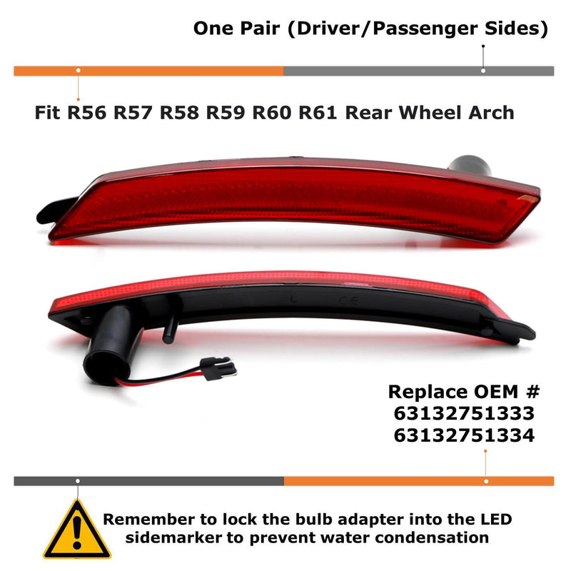 iJDMTOY OE-Spec Red Lens Full LED Rear Side Marker Light Assemblies Compatible With 2007-2013/14 MINI Cooper R55 R56 R57 R58 R59 R60 R61, Replace OEM Red Incandescent Sidemarker Lamps Red Lens Red LED