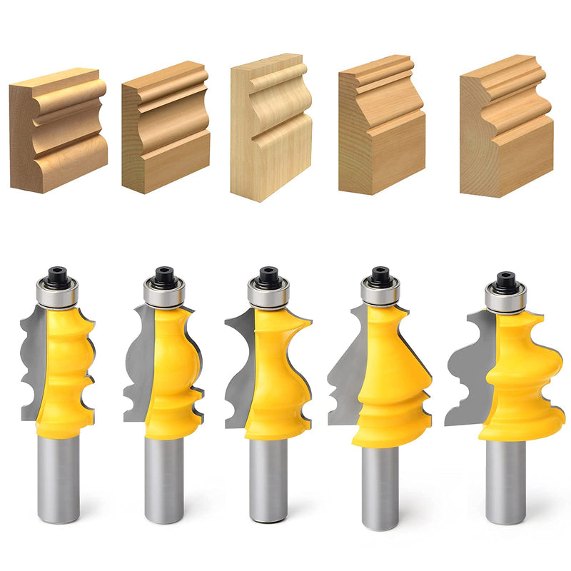 5Pcs 1/2-Inch Shank Architectural Molding Router Bit Set Architectural Molding Router Bits