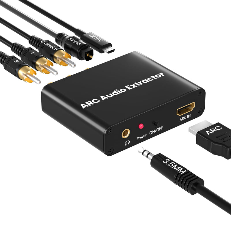 HDMI ARC Adapter, ARC Audio Extractor with Digital Optical TOSLINK SPDIF Coaxial and Analog 3.5mm RCA Stereo HDMI ARC to RCA Audio Converter ARC-01 Black 1