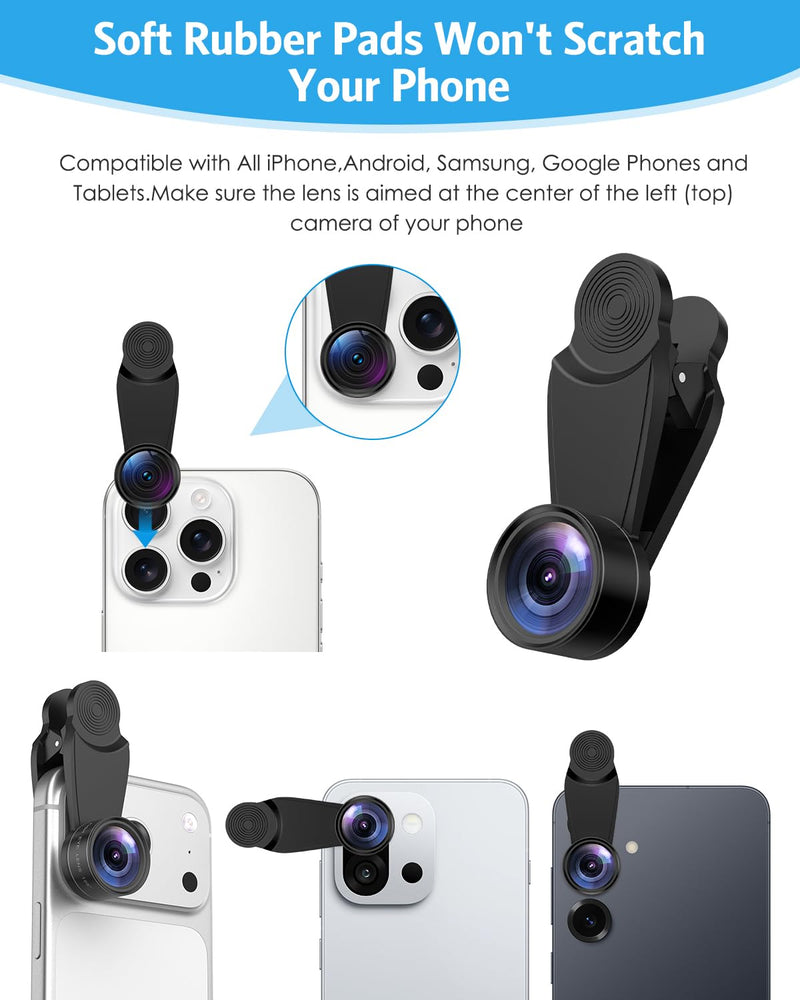 7 in 1 Clip On Phone Camera Lens Kit, 0.63X Wide Angle,15X Macro,2X Telephoto,198°Fisheye,CPL,Starburst, Kaleidoscope Universal Smartphone Lens for iPhone Samsung Google Pixel