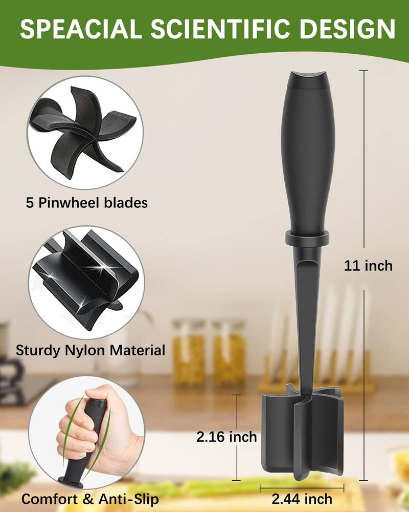 2Pack Meat Chopper, Heat Resistant Meat Masher for Hamburger Meat, Ground Beef Smasher, Nylon Hamburger Chopper Utensil, Meat Ground, Non Stick Mix Chopper Mix and Chop, Meat Masher Tool Gift Black