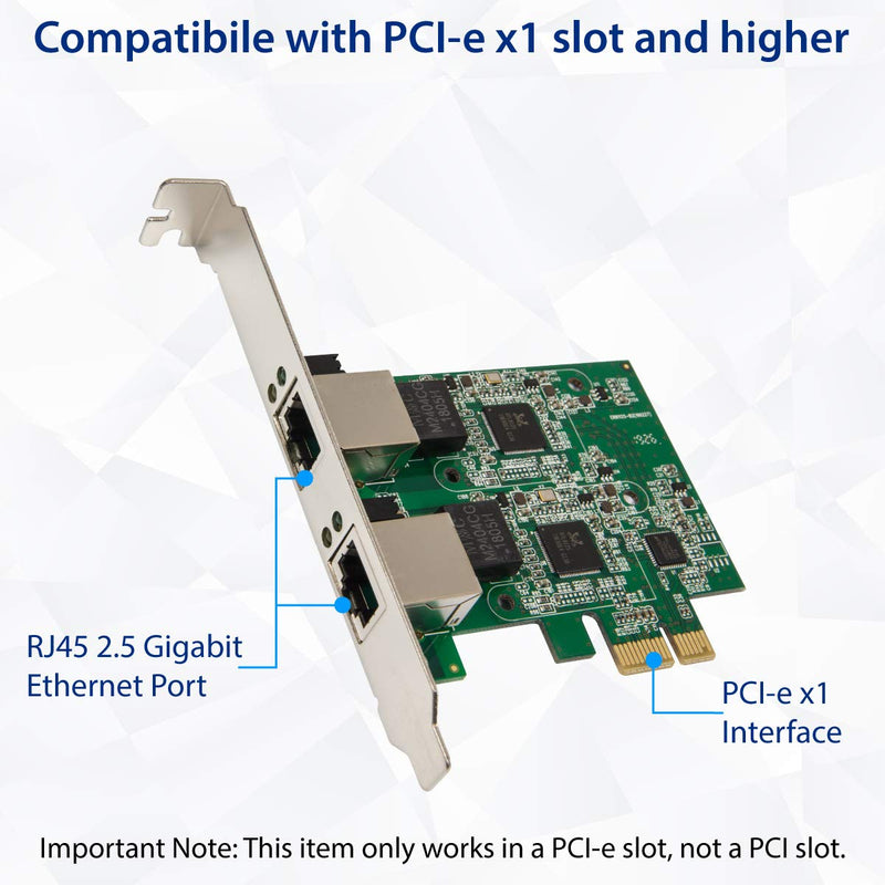 Syba Dual 2.5 Gigabit Ethernet PCI-E Network Expansion Card RJ45 LAN Adapter Low Profile Bracket SD-PEX24066 2-Port 2.5G