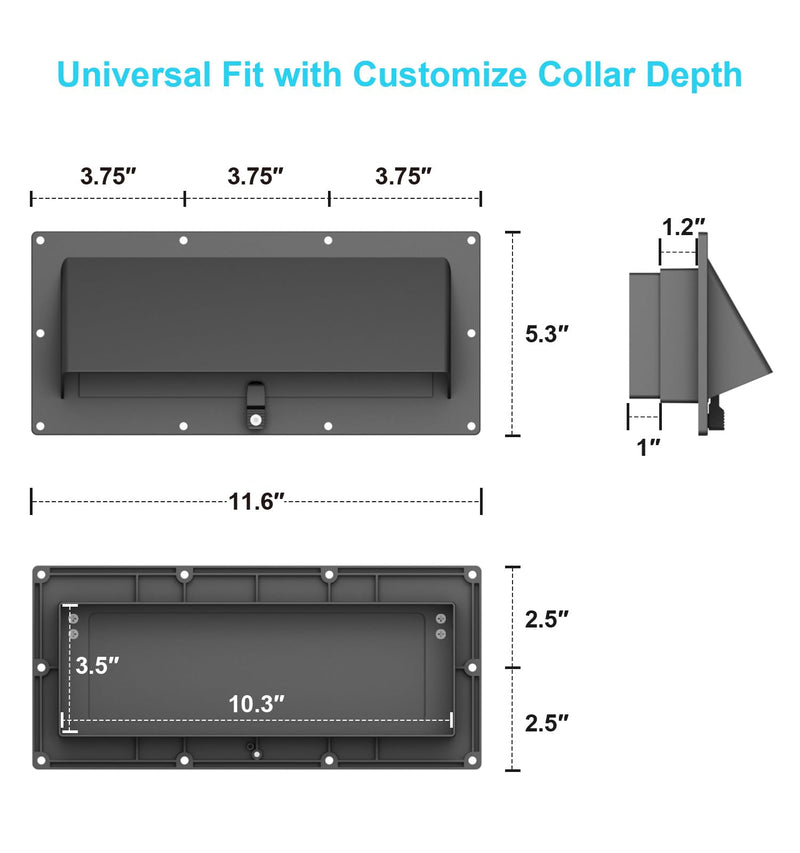 Aluminum RV Exhaust Range Hood Vent Cover with Adjustable Collar Depth Locking Damper Camper Stove Microwave Exterior Sidewall Ventilation Replacement Kit for Trailer Motorhome (Black) Black
