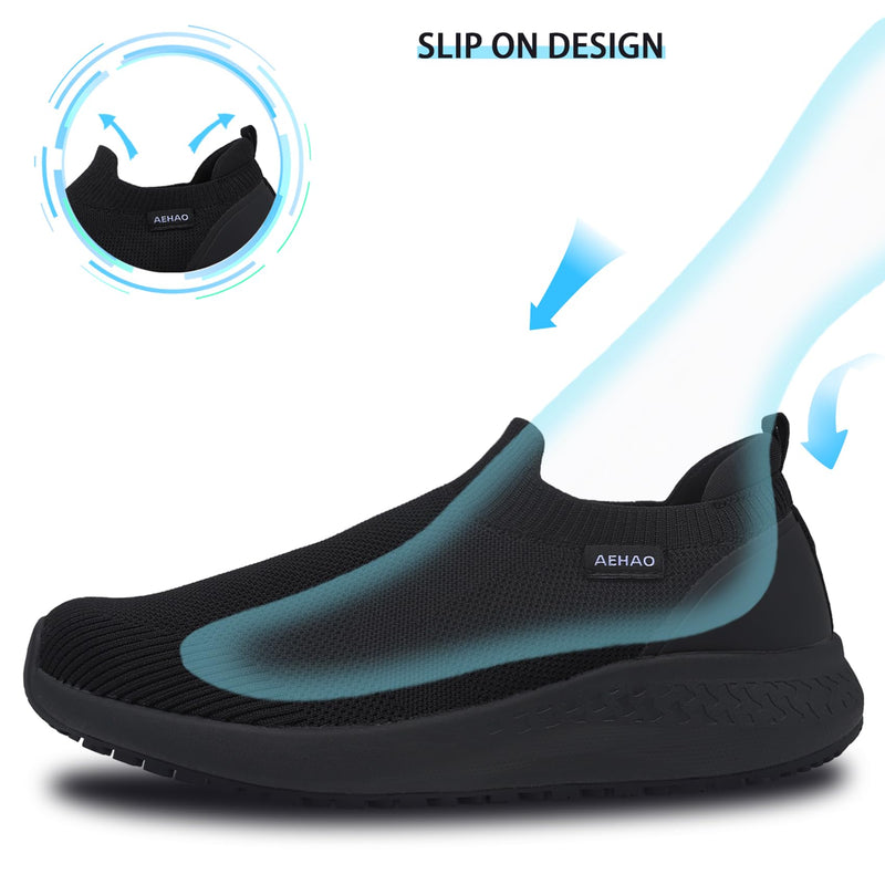 Women's Non Slip Work Shoes Food Service Waterproof Slip-Resistant Chef Shoe for Kitchen Restaurant Hospital Staff Lightweight Walking Sneakers with Easy-Clean Slip-On Design 7 All Black