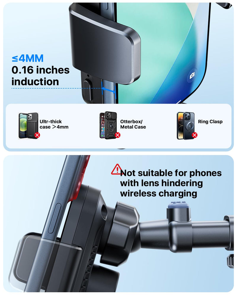 Wireless Car Charger, 15W Auto Clamping Car Charger Dash Windshield Air Vent Phone Holder Compatible with iPhone 17 16 15 14/13/13 Pro/12 pro/12/11/X/8, Samsung S25/S24/S23/S22,etc (Black) Black