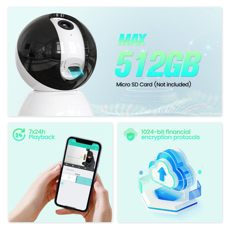 2K Security Camera Indoor,House Cameras with Audio and Video,Plug in Surveillance Cameras for Home Security,8X Zoom,IR Night Vision,Sound/Motion Detection,2-Way Talk,Supports Alexa 2K/3MP