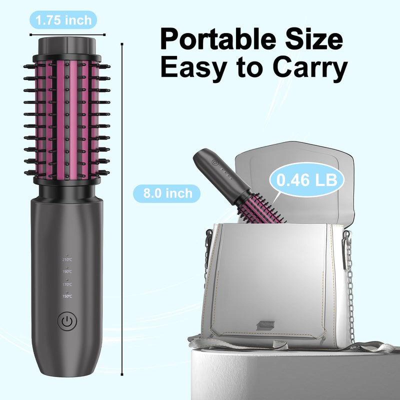 3 in 1 Cordless Hair Styler for Curling & Straightening, 40MM Thermal Brush Curling Wand with 4 Temperature Adjustable, Portable Travel Hot Brushes for Hair Styling (Rose) Rose