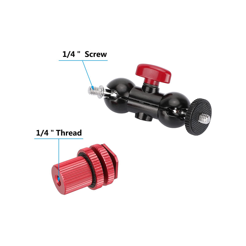 CAMVATE 360°Swivel Ball Head Holder with 1/4"-20 Screw Mount + Camera Hot Shoe Mount (Red) for DSLR Camera Monitor - 3068