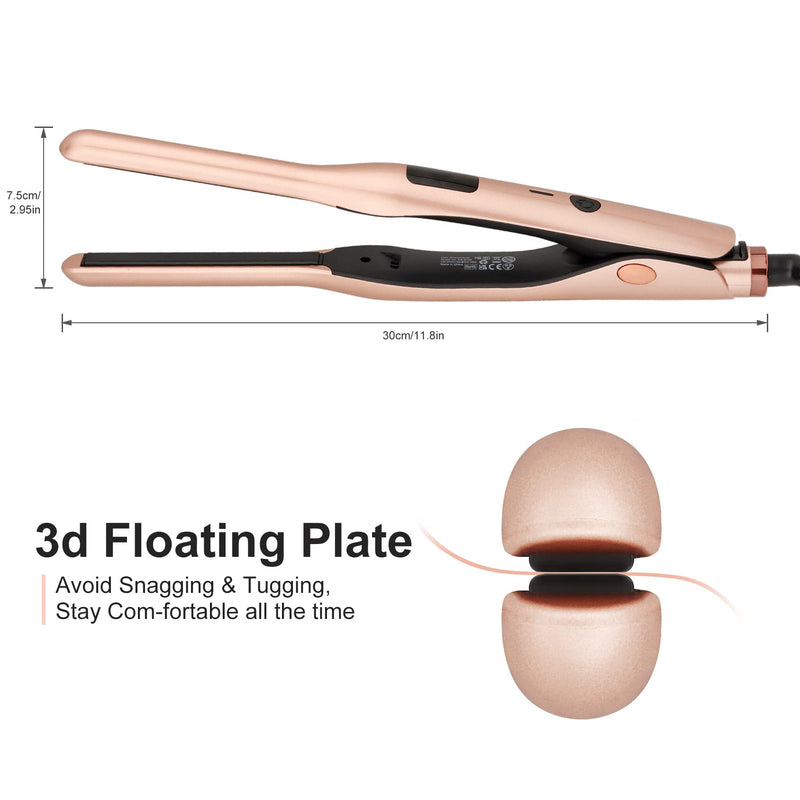 JAETON Mini Hair Straightener for Short Hair,Pixies,Bangs,Small Curls | Small Travel Flat Iron, Adjustable Temperature Pencil Straightener, Dual Voltage Rose Gold