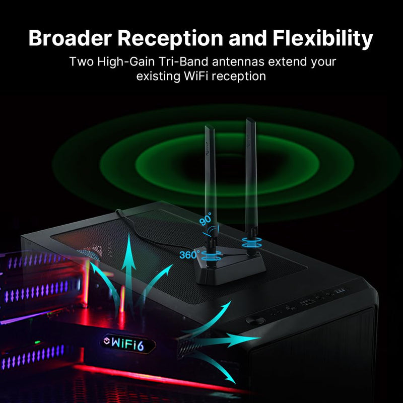 fenvi AX210 WiFi 6E PCI-E WiFi Adapter BT5.2 RGB Gaming 802.11ax ac 160MHz 2.4GHz 5GHz 6GHz Tri-Band 5400Mbps AX210NGW Desktop WiFi Card for PC Windows(Only WiFi 6E Router Antennas Support 6Ghz Band)
