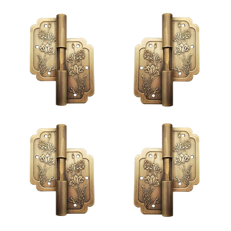 4Pcs Antique Brass Visible Small Hinges, 2x2 Inches Furniture Cabinet Drawer Double Door Removable Hinges