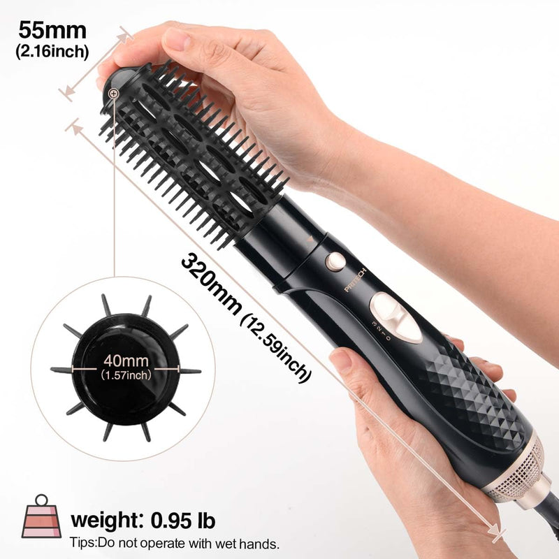 Hair Dryer Brush, Lightweight Hot Air Brush with 2 Heat Speed, 1 Cold Wind | Hot Brush for Hair Styling,Hot Comb Hair Styling Appliances,Volumiser and Curler, Ionic Frizz-Control, 4 Attachments, Black