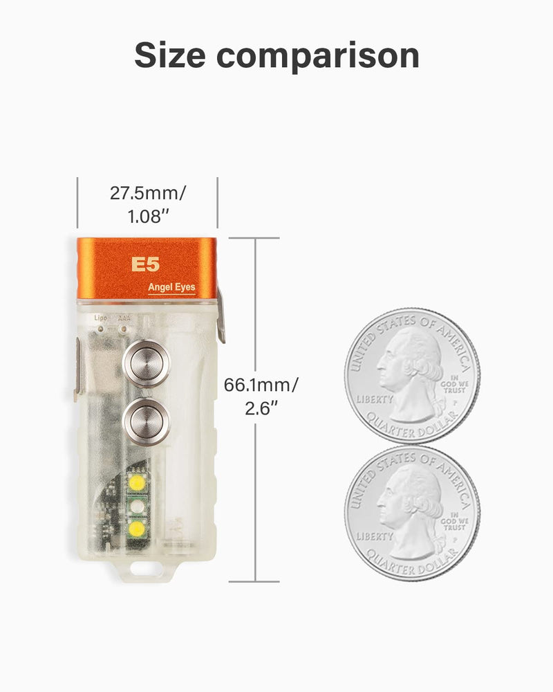 RovyVon Angel Eyes E5 GITD Keychain Flashlight, EDC Flashlight with 700 Lumens Primary Light and Practical Auxiliary Lights, Powered by AAA Battery or Built-in Battery E5(Sidelight: White+UV+White)