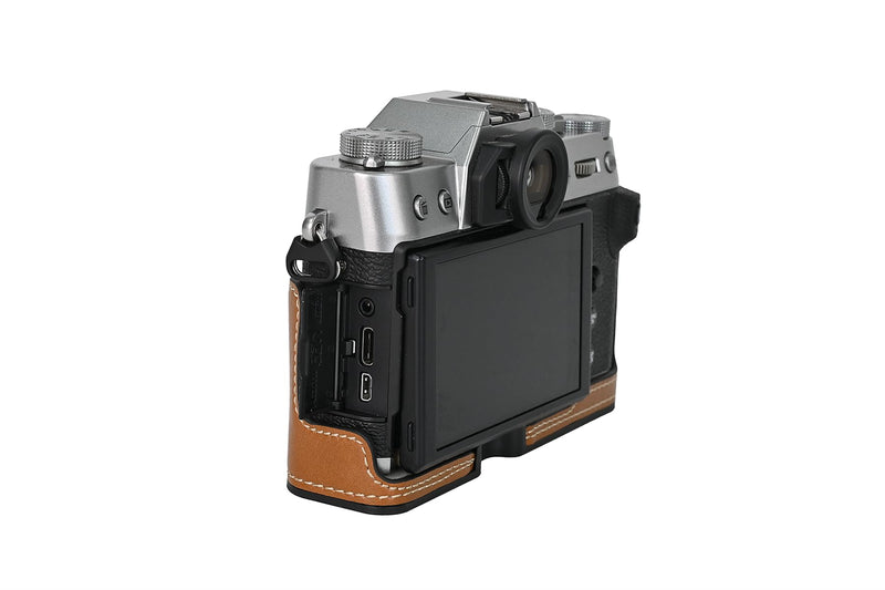 X-T30 Case, BMAOLLONGB Handmade PU Leather Half Camera Case Bag Cover Bottom Opening Version for Fujifilm X-T30 XT30 with Neck Strap Mini Storage Bag (Brown) Brown