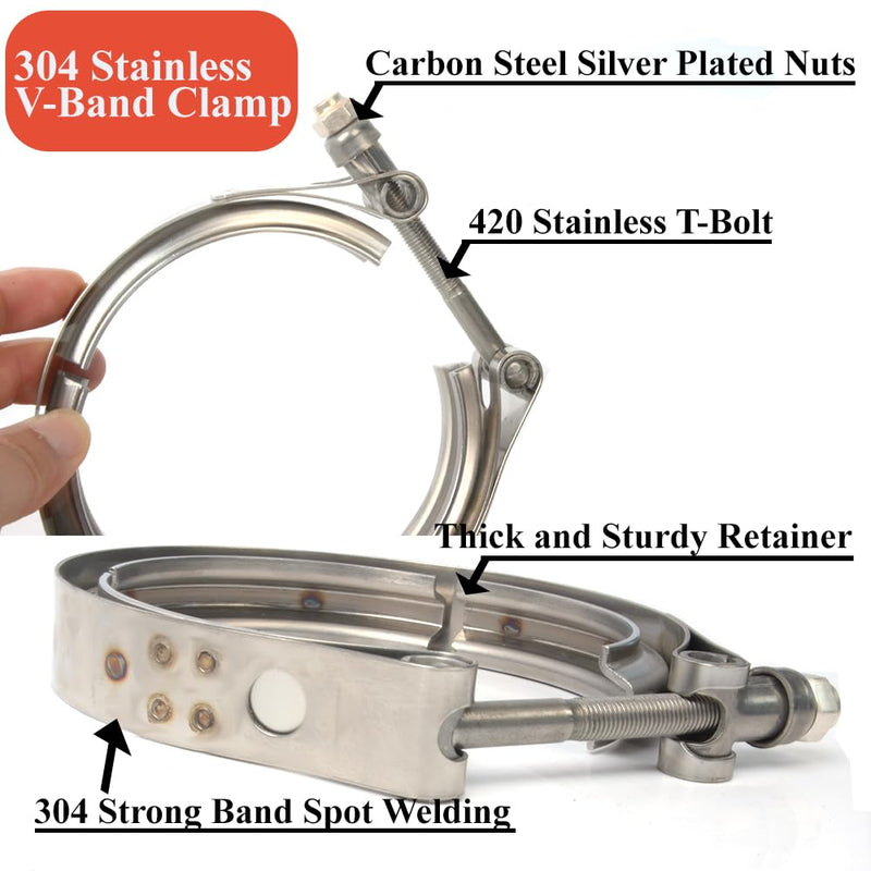 4 Inch Exhaust V band Clamp 304 Stainless Steel V-Clamp for 4" OD Flange Kits 4 Inch(no flanges)