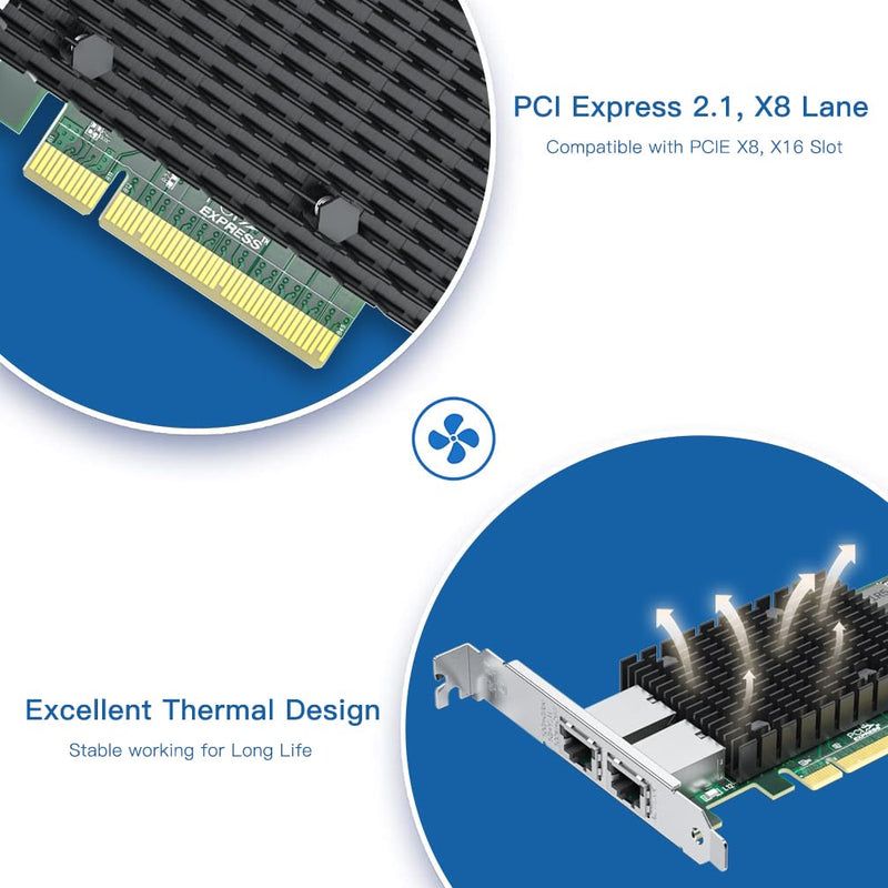H!Fiber 10Gb PCI-E Network Card NIC, Dual RJ45 Copper Ports, Compare to Intel X540-T2, with Intel X540-BT2 Chip, PCIe X8, 10Gbase-T Ethernet LAN Adapter Support Windows Server/Windows/Linux/VMware ESX X540-10G-2T(2xRJ45)