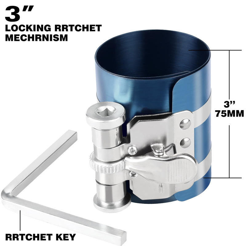 Xastro 3" Piston Ring Compressor Tool, Adjustable Ratchet Piston Ring Installation Tool, Adjustable Compression Range 2"-6.9" Car Engine