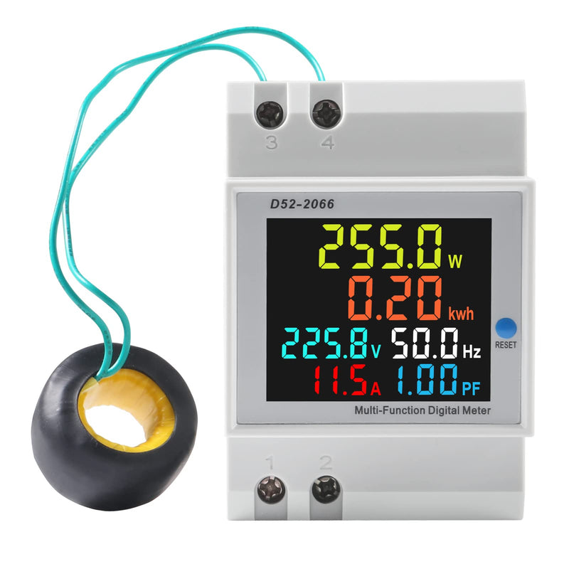 Electricity Single Phase Energy Meter Tester Electricity Usage Monitor AC 110V 40V-300V 100A Ampermeter Power Voltmeter Ammeter Voltage Amps Watt Kwh Frequency Power Factor Multimeter - External CT AC 40V-300V