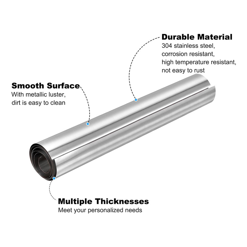 uxcell 304 Stainless Steel Foil Roll，0.3mm x 300mm x 1M Polished Finish Metal Strip Plate Sheet for Crafts, Electronic Equipment, Silver Tone 0.3mm x 300mm x 1M 1