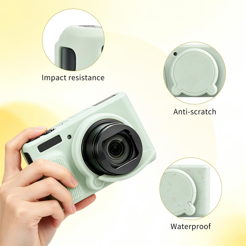 Silicone Case for Canon SX740 HS/SX730 HS +2 Screen Protectors (Green) | Silicone camera case with detachable lens cap, anti-slip shockproof, slim fit. Ideal for travel vlogging & outdoor use Green
