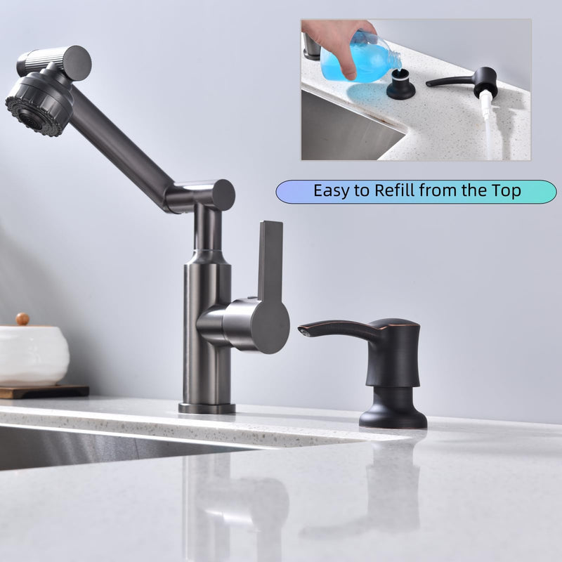Soap Dispenser for Kitchen Sink Built in, 360° Swivel ABS Pump with 11 OZ Bottle,Kitchen Sink Soap Dispenser Oil Rubbed Bronze Orb