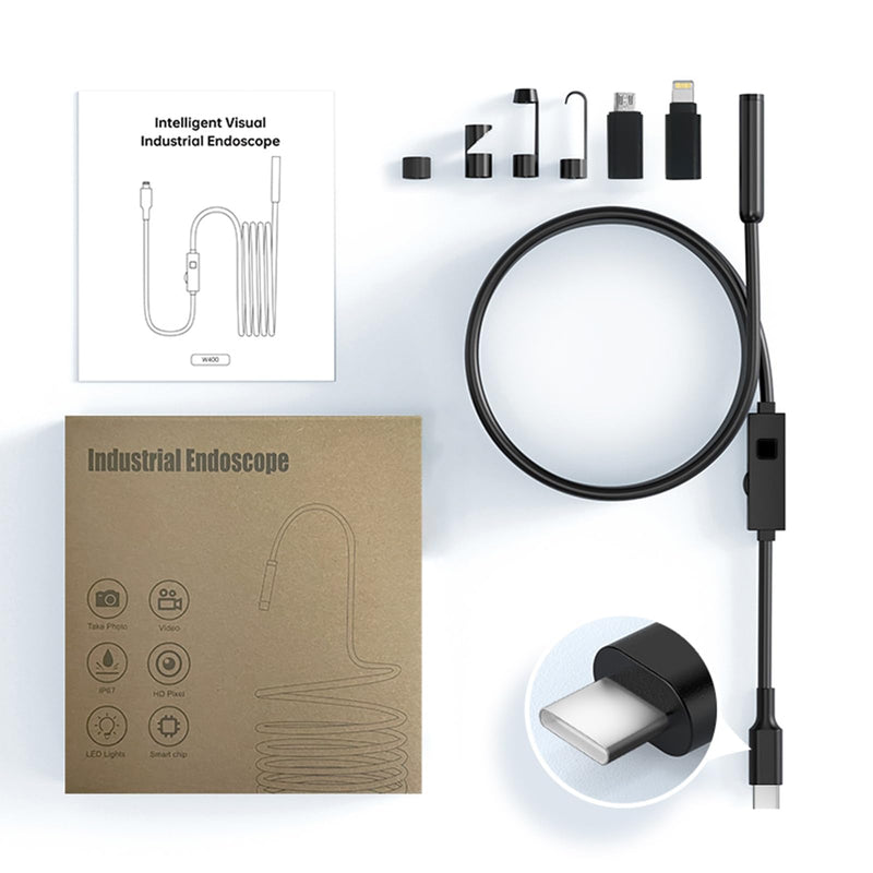 1920P HD Dual Lens Endoscope Camera Semi-Rigid Snake Cable IP67 Waterproof 8LED Lights Dimmable HD Industrial Pipeline Inspection Probe Compatible with Smartphones Endoscope Camera (16.4ft) 16.4ft