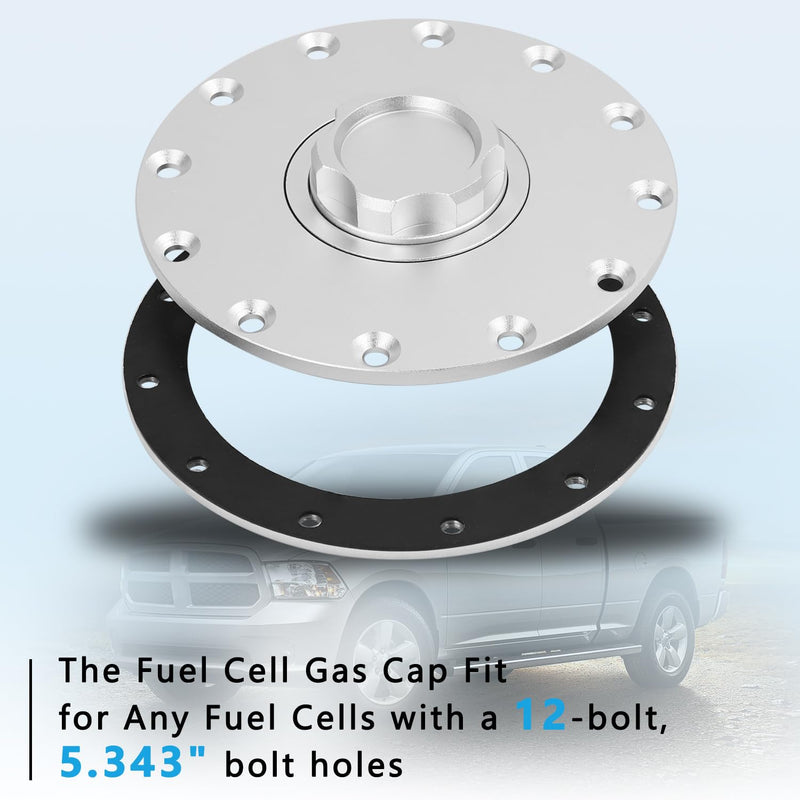 Billet Aluminum Easy Fill Fuel Cell Cap with 12 Hole Cell Bung and Rubber Gasket Sliver Silver