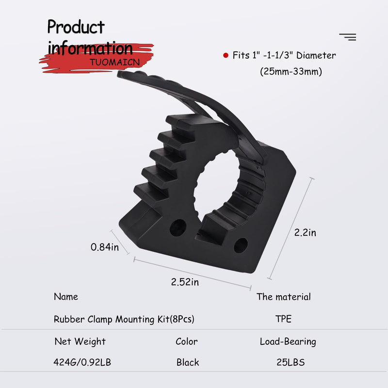 Quick-Release Rubber Clamp,Rubber Mount Clamps from 1'' to 1-1/3'' in Diameter Tools,Used by vehicle on Off-road vehicles, UTVs, ATVs (8pcs) 1''to1-1/3(8p)