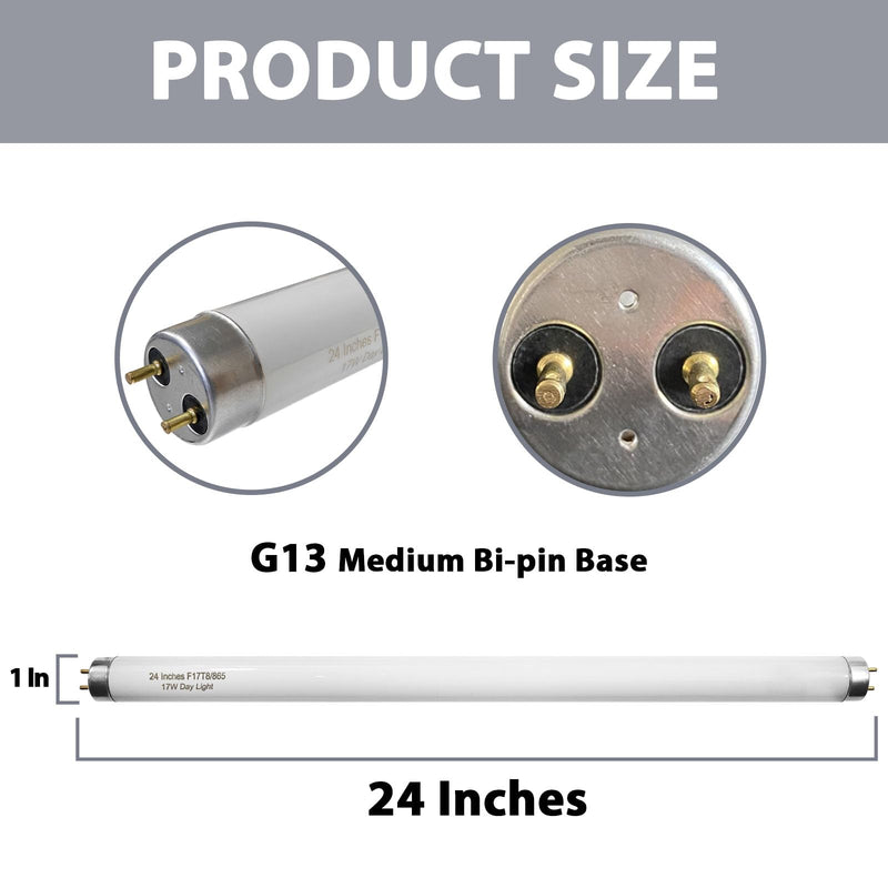 Konideke 24 Inch F17T8/865 Fluorescent Bulb Daylight 6500K, 17 Watt T8 Light Bulb, 2 Foot Fluorescent Light Bulb, 1460 lumens, G13 Medium Bi-Pin Cap 8 Pack