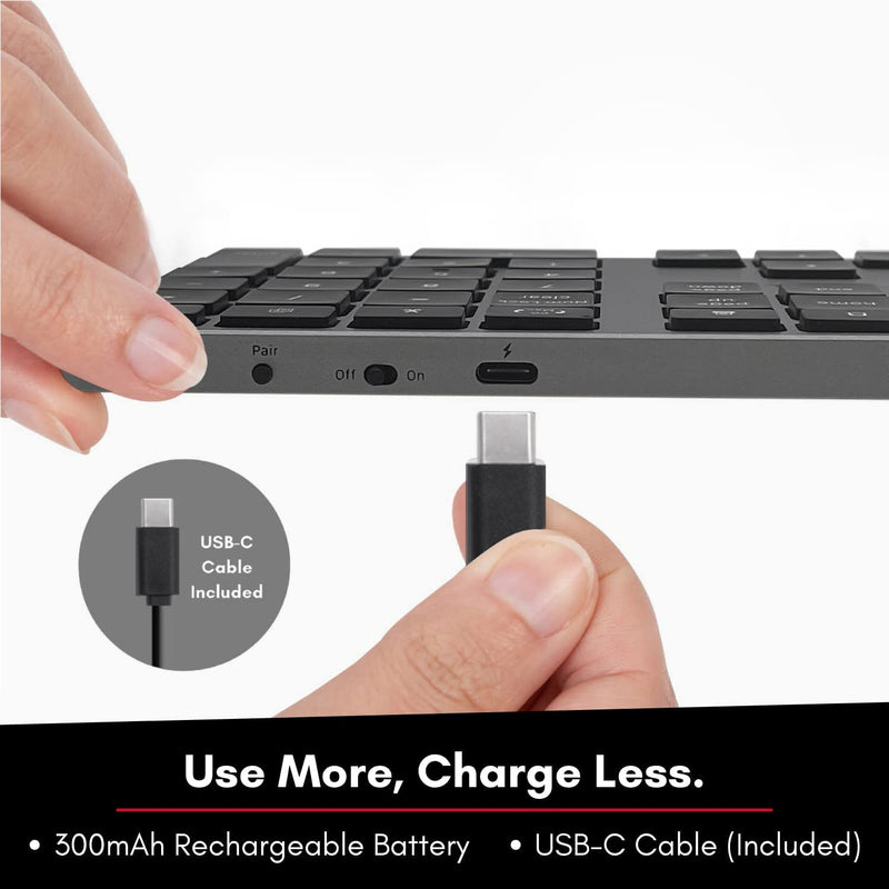 Macally Bluetooth Number Pad for Laptop - Slim Aluminum Design - Rechargeable Wireless Numeric Keypad - 35 Key Numpad Keyboard for Data Entry - for Mac, MacBook Pro/Air, iPad, iPhone, iOS, PC, Android Space Gray