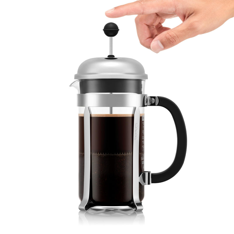 Bodum 34oz Chambord French Press Coffee Maker, High-Heat Borosilicate Glass, Polished Stainless Steel – Made in Portugal 34 oz
