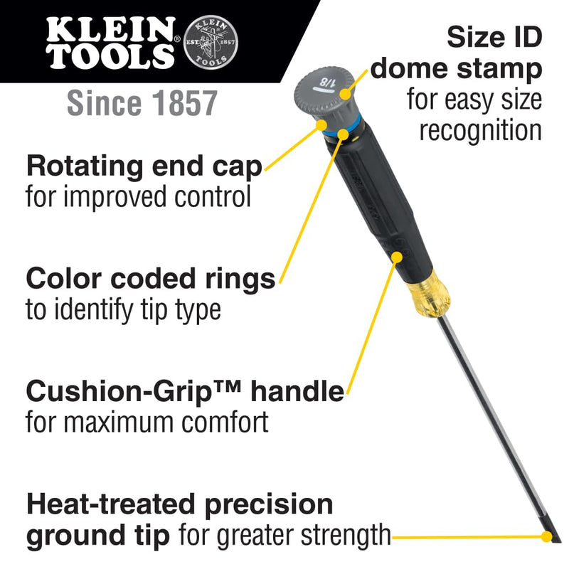 Klein Tools 85808 8-Piece Screwdriver Set, Made in USA, Precision Machined Tips, (4) Phillips, (3) Slotted, Magnetizer/Demagnetize