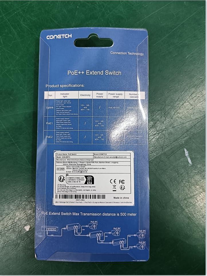3 Port PoE Splitter, 1 in 2 Out PoE Extender, IEEE 802.3af/at/bt PoE Powered, Mini PoE Passthrough Switch, 100Mbps Ethernet, Supports 3 Levels Cascading, Plug & Play, PoE Repeater poe extender Indoor 3 Port