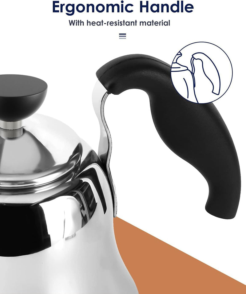 Tea Kettle for Stovetop, Gooseneck Pour Over, Flow Control, 28oz, Silver | Food Grade Stainless Steel，for Home & Kitchen, Precise Gooseneck Spout， Induction & Gas Applicable Mirror Silver