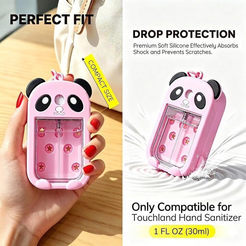 Panda Hand Sanitizer Case, Compatible with Touchland 1 FL OZ Mist | Adjustable lanyard & keychain, durable silicone cover, trendy purse charm, everyday travel commute essential, gift for her