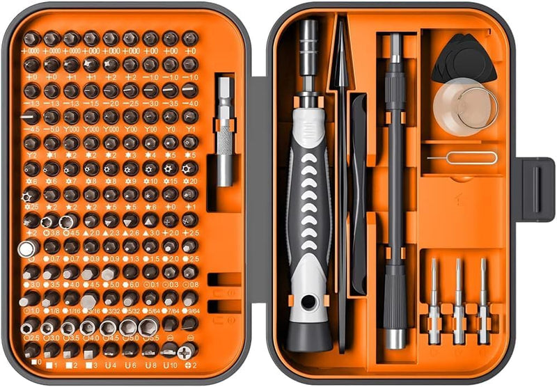 Precision Screwdriver Set, 130 in 1 with 120 bits Repair Tool Kit, Magnetic Screwdriver Set with mini built-in box for Electronics iPhone Jewelers Game Console (130-IN-Orange) 130-IN-Orange