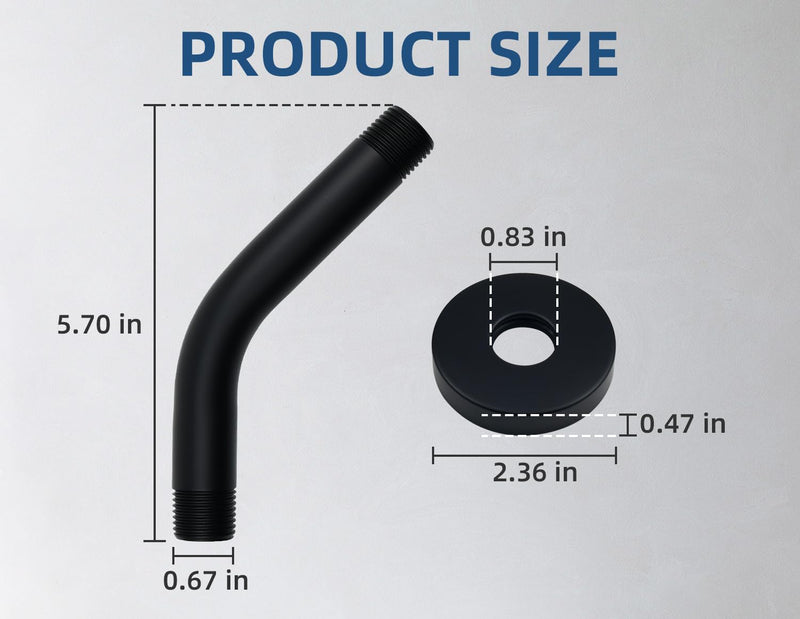 Wall Mounted Brass Shower Arm 6-inches with Flange Replacement for Delta U4993-BL, Matte Black