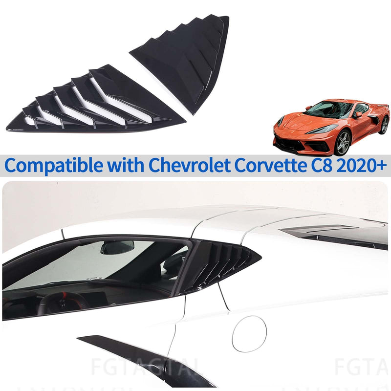 Rear Side Window Louver Cover Compatible with Chevrolet Corvette C8 2020-2024, Rear Window Shutters Trim Cover, Air Vent Scoop Shades Trim Accessories (Bright Black) Bright Black