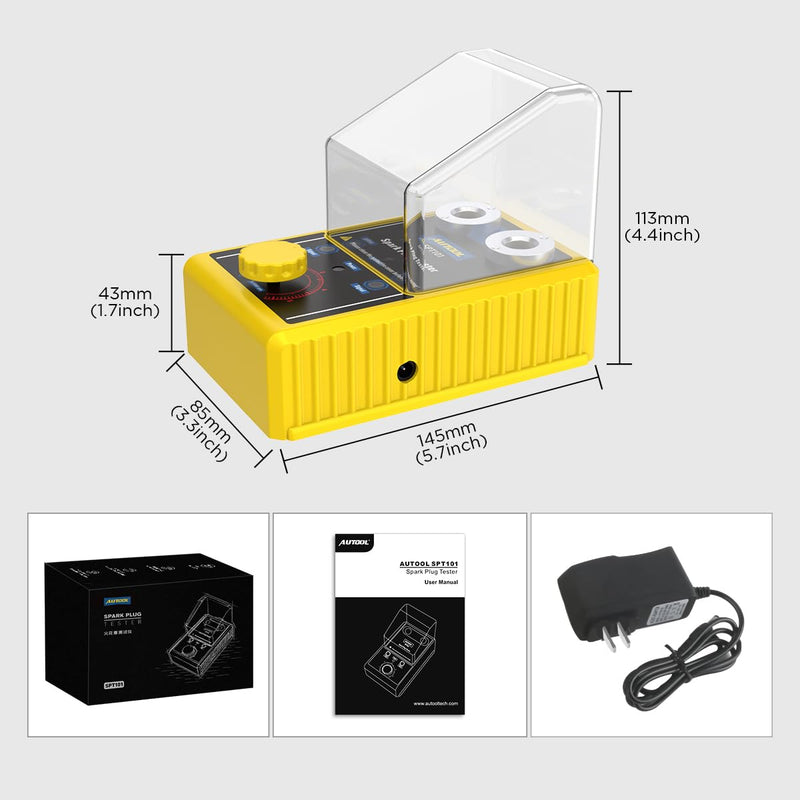 AUTOOL Car Spark Plug Tester,Automotive Engine Ignition Plug Analyzer 110V with Protective Cover Spark Plug 0 to 6000rpm with Double Hole 12MM Spark Plug Socket