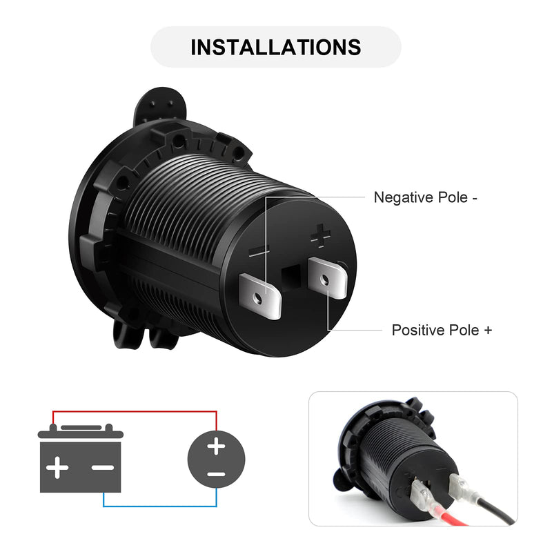 Cigarette Lighter Socket Car Marine Motorcycle ATV RV Lighter Socket Power Outlet Socket Receptacle 12V Waterproof Plug by ZHSMS Black