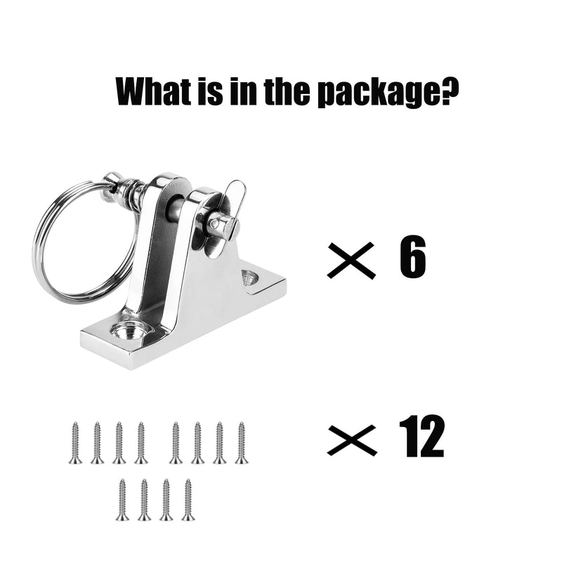 TINGZHIGO Bimini Top Deck Hinge with Quick Release pin, Bimini Top Fitting Hardware 90° Deck Hinge, 316 Stainless Steel, Installation Screws (6 Packs)