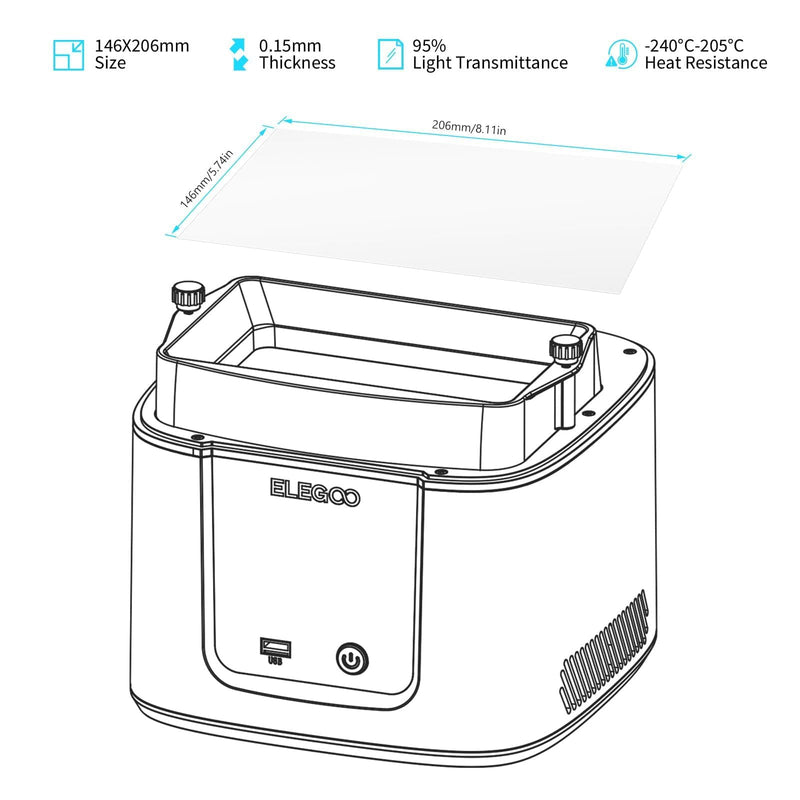 ELEGOO 5PCS FEP Release Film for Mars 4 & Mars 5 & Mars 5 Ultra Resin 3D Printer with 95% Light Transmittance, 206 * 146mm, 0.15mm Thickness Mars 4/5/5 Ultra-5PCS