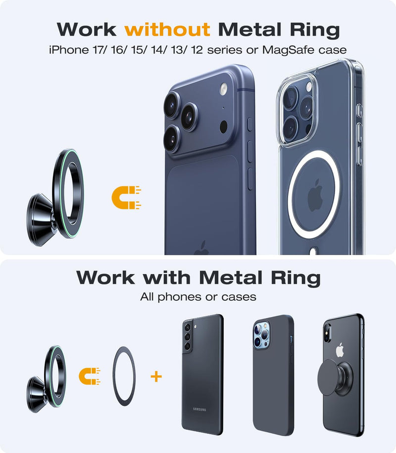 VICSEED Ultra Mini for MagSafe Car Mount Magnetic Phone Holder for Dash | All Metal, High & Low Temp Resistance, Strong Magnets, 360° Rotation Adjustable, for iPhone 17 Pro Max 16 15 14 13, Dashboard Flash Black