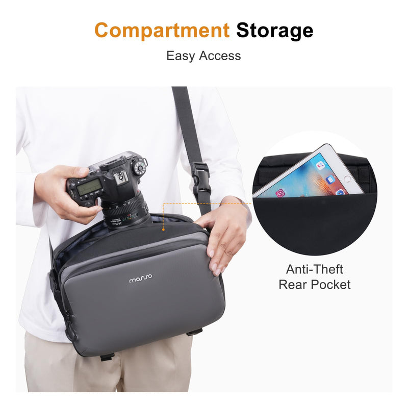 MOSISO Camera Bag for Photographers, Shoulder Photography Bag, Black&Gray | DSLR/SLR/Mirrorless Shockproof Crossbody Camera Sling Bags Backpack Compatible with Canon/Nikon/Sony/Fuji