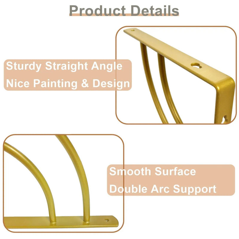 Z METNAL Small Gold Shelf Brackets, Decorative Shelves Bracket, Support Shelf Width from 6 to 8 inch, Modern Shelving Bracket for Bedroom Kitchen Bathroom Living Room, Gold, 6 Inch, 4 Pcs 5.9 inch/15cm - 4pcs