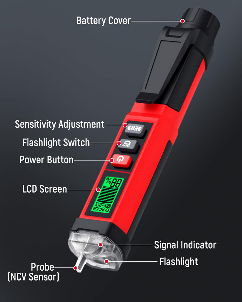 KAIWEETS Non-Contact Voltage Tester Pen, Dual Range AC 12V/70V-1000V Electrical Tester with LCD Display, CAT IV 1000V, Signal Percentage, Buzzer Alarm, Live Wire Detector and Breakpoint Finder