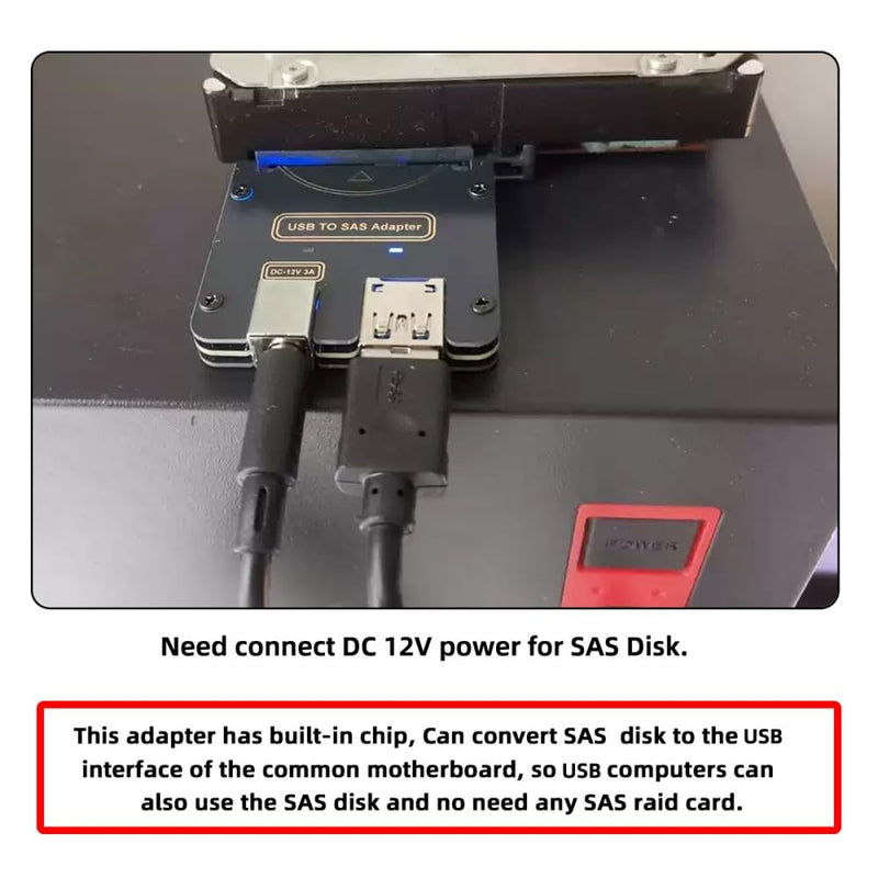 cablecc 29Pin SFF-8482 SAS to USB 3.0 5Gbps Hard Disk Drive Raid Adapter with Chipset and Power Port (Need 12V/3A Power Supply) SFF-8482 to USB3.0 cable with power supply