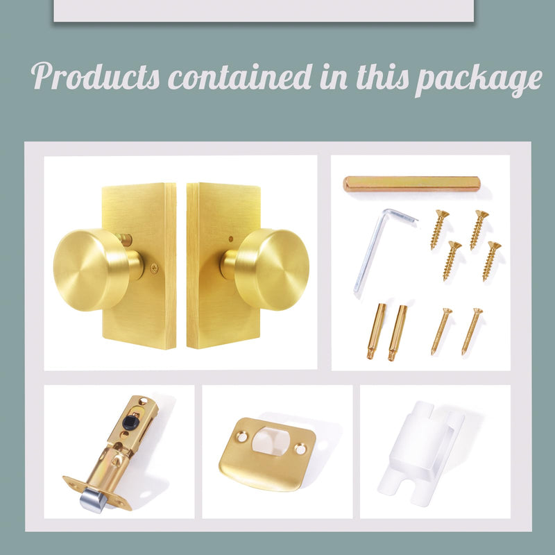 Brushed Gold Door Knobs Interior，Privacy Door Knob with Lock, Modern Door Handles, Satin Brass Door Knobs for Bedroom Bathroom Privacy
